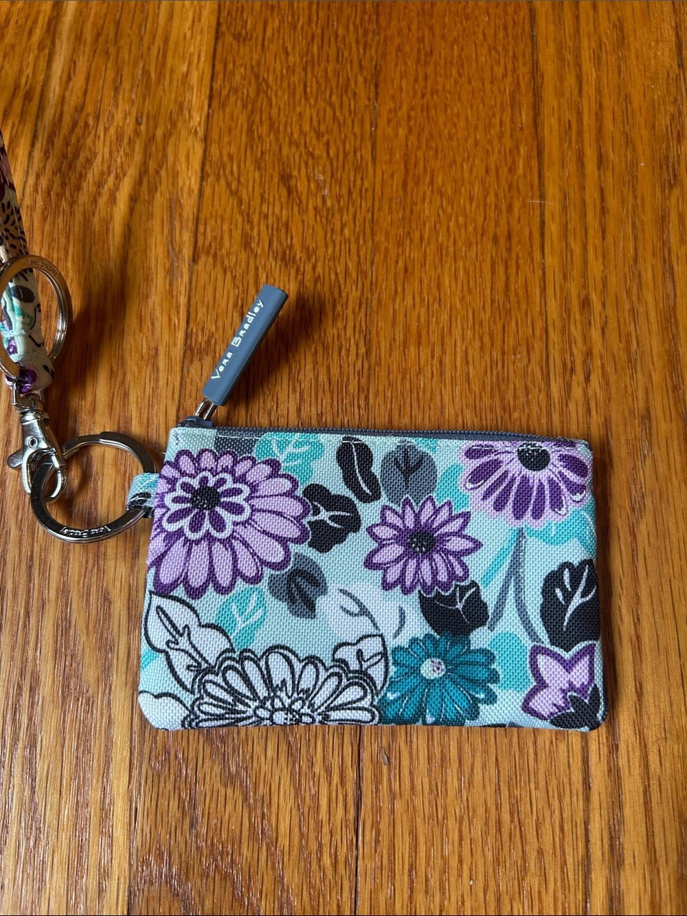 Vera Bradley Floral Lanyard ID Holder in Purple and Teal - Picture 2 of 4
